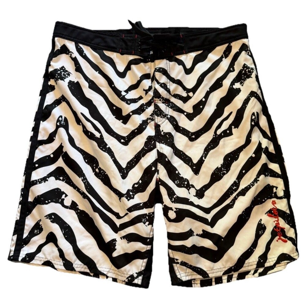 Jetpilot Board Shorts Mens 38 Zebra Stripe Black White Swim Trunks Wakeboard